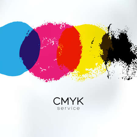 Vector CMYK drawing identity. CMYK print service business background. Printing technology presentation template. Polygraphic colors banner.のイラスト素材