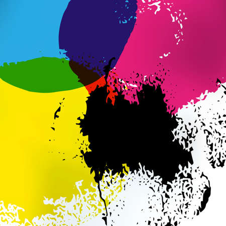 Vector CMYK circles art. CMYK print service business background. Printing technology presentation template. Polygraphic colors banner.のイラスト素材