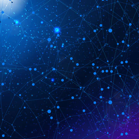 Vector abstract cosmic background with network map. Technology and business offer creative illustration.のイラスト素材
