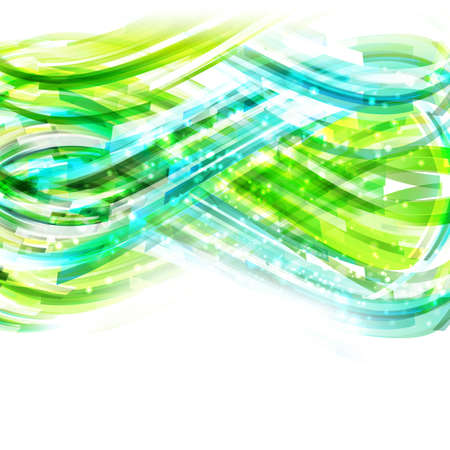 Blue and green linear drawing background with lights. Vector linear decorative illustration. Presentation template.のイラスト素材