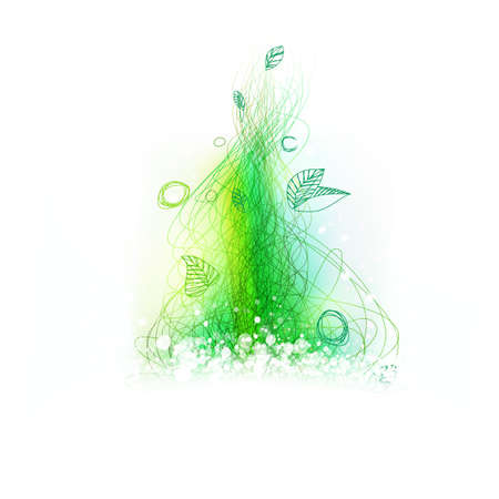 Green lines drawing decor. Abstract vector design element. Hand drawing linear illustrations. Summer colors, fresh nature sketch.のイラスト素材