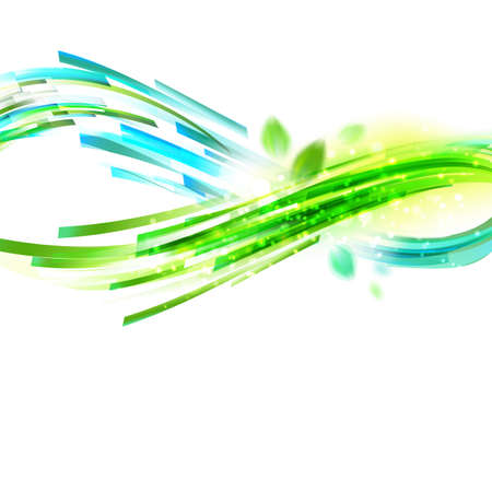 Infinity blue and green drawing with leaves. Vector linear decorative illustration. presentation.のイラスト素材