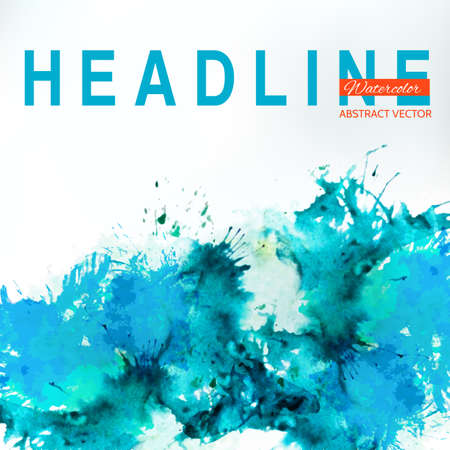 Sea blue centered decorative watercolor banner. Vector hand drawing abstract illustration for business headline. Artistic banner for creative touristic offer.のイラスト素材