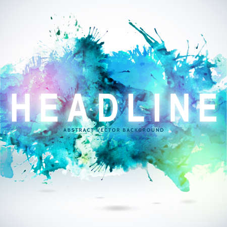 Sky blue centered decorative watercolor banner. Vector hand drawing abstract illustration for business headline. Artistic banner.のイラスト素材