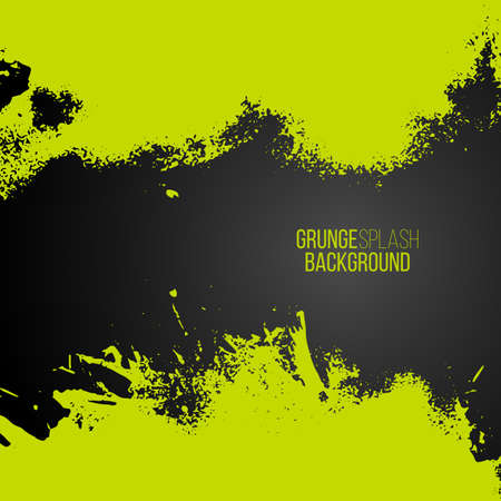 Grunge background with green splash frame. Vector illustration border. Creative hand-drawing banner. Invitation design elements.のイラスト素材