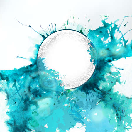 Pure steam sea watercolor and pencil drawing circle label. Vector design element. Splash background for nature aqua icon.のイラスト素材