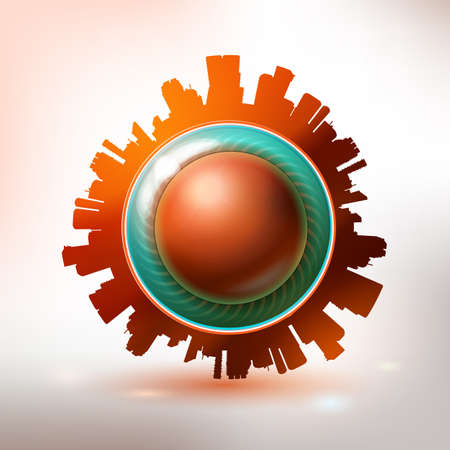 Tropic city at sea or river  concept button. Abstract touristic, business, season concept.  Fresh summer city label. のイラスト素材