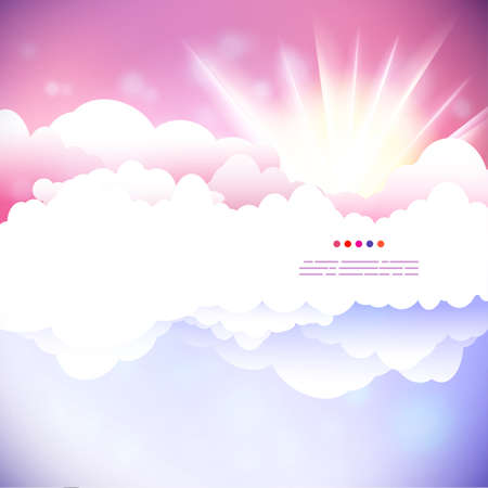 Vector drawing cloudy sky with sun illustration.のイラスト素材