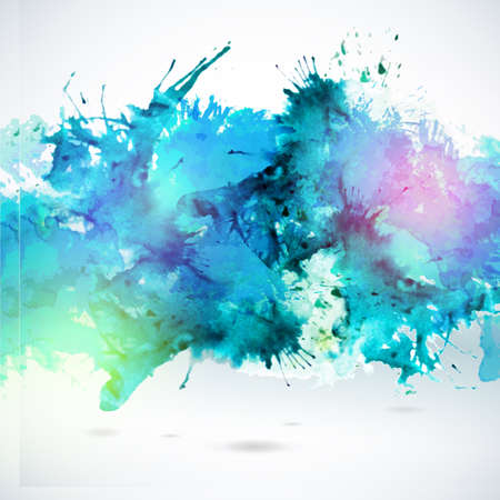 Sky blue centered decorative watercolor background. Vector hand drawing abstract illustration for business headline. Artistic banner.のイラスト素材