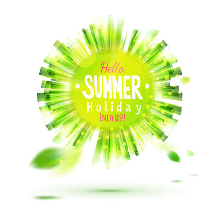 Enjoy summer holidays green circle label. Abstract vector season backdrop.のイラスト素材