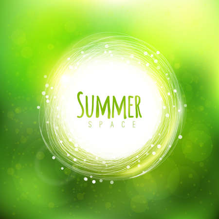 Summer space background with circle label. Green colors season banner.のイラスト素材