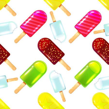 Vector fruit ice cream seamless pattern. Bright summer design illustration.