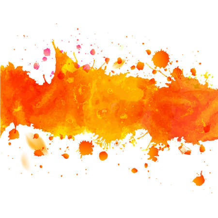 Watercolor orange watercolor drawing tape with splashes. Decorative paper design. Abstract autumn season vector illustration.のイラスト素材