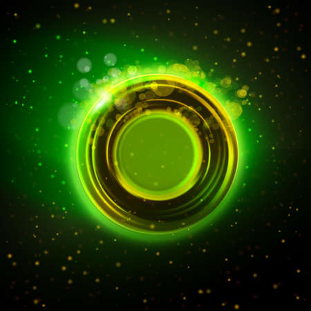  Green and gold colors abstract circle badge at night background. Modern industrial or technology concept.のイラスト素材