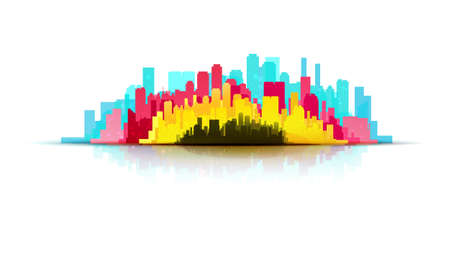 CMYK city print service concept. Pulish and poligraphic illustration. Press technology identity.のイラスト素材