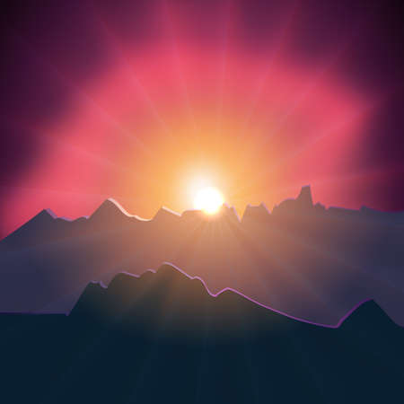Mountainse sunrise illustration. Magic night offer. Nature backgroundのイラスト素材