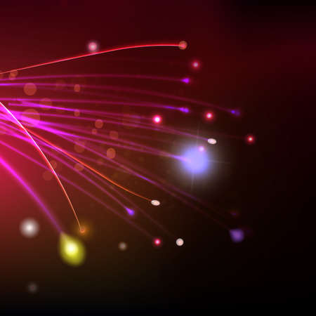 Abstract optical fibers at red background. Space futuristic technology illustration. Holidays banner. Vector.のイラスト素材