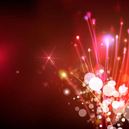 Abstract optical fibers at red sky background. Space futuristic technology illustration. Global communication concept. Holidays firework vector.のイラスト素材