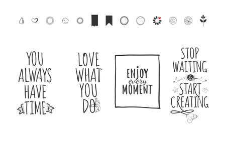 Lifestyle lettering and sketch icons set. Drawing text and status illustrations.のイラスト素材