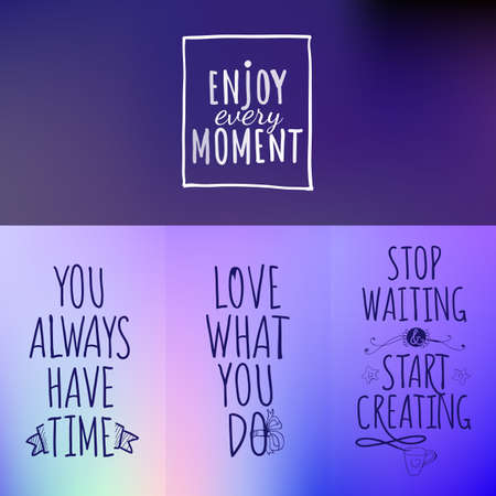 Lifestyle lettering vector card set. Drawing text illustrations.のイラスト素材