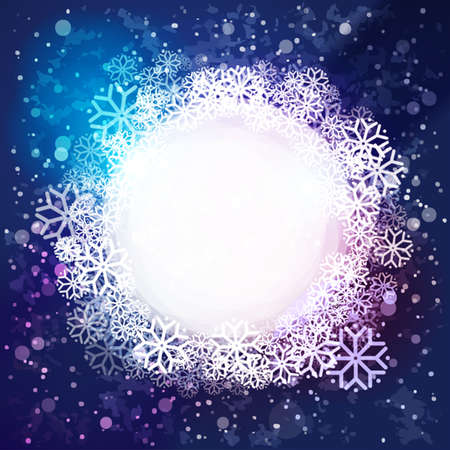 Snow sky background with circle label. Winter cloud for your text. Seasonal and holidays banner design.のイラスト素材