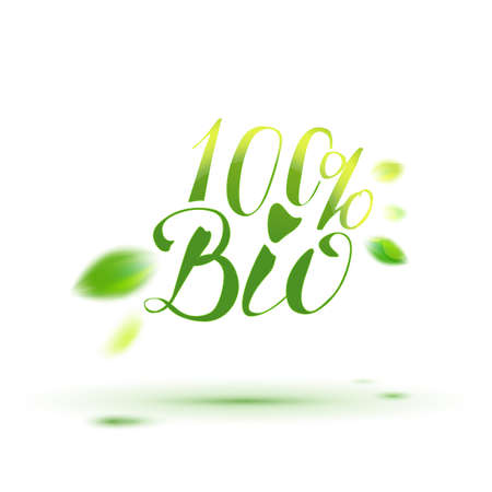 Bio product calligraphy . Eco friendly, farm, natural food drawing emblem.のイラスト素材