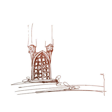 Old style window simple vector sketch. Linear pen drawing vector sketch.のイラスト素材