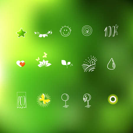 Eco friendly hand drawing linear icons set. Natural ingredients symbols. Natural food symbol collection.のイラスト素材