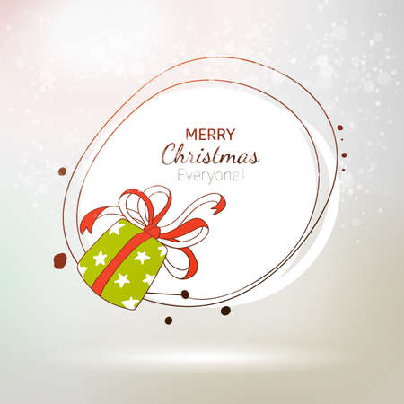 Christmas and New Year holidays vector. Hand drawn Xmas vintage illustration with Gift box. Childish card design.のイラスト素材