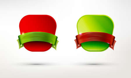 Christmas paper badges with ribbon set. Vector pins. Holidays banners.のイラスト素材