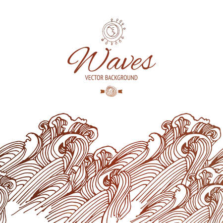 Tile waves vintage style illustration. Abstract banner design. Sea or sky decorative illustration.のイラスト素材
