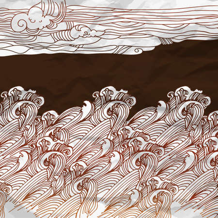 Hand drawing sky and sea illustration. Abstract banner design. Sea or sky decorative illustration.のイラスト素材