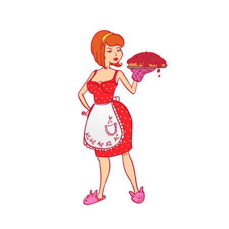 Housewife colored vector sketch. Linear pen drawing vector sketch.のイラスト素材