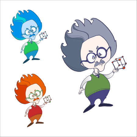 Genius physicist  vector sketch. Linear pen drawing vector sketch.