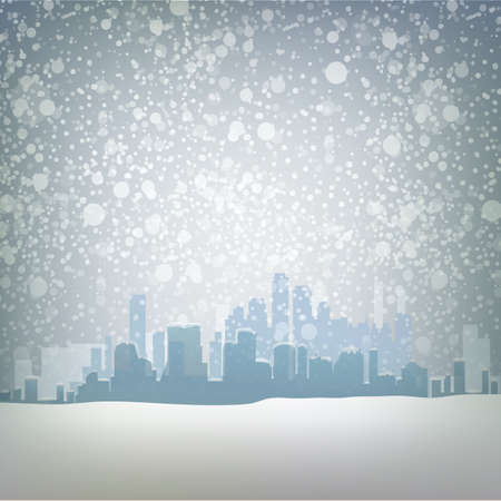 Traditional winter urban outdoor illustration with snow. Vector drawn card design.のイラスト素材