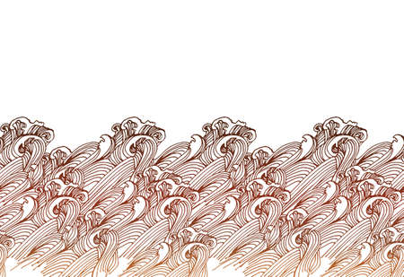 Tile waves vintage style illustration. Abstract banner design. Sea or sky decorative illustration.のイラスト素材