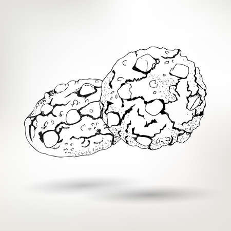 Simple pen drawing vector Biscuits with nuts illustration. Retro style linear vector. Vintage homemade pastry.のイラスト素材