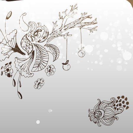 Magic holiday tree illustration. Abstract vector for greetings design. Hand drawn linear design elements.のイラスト素材