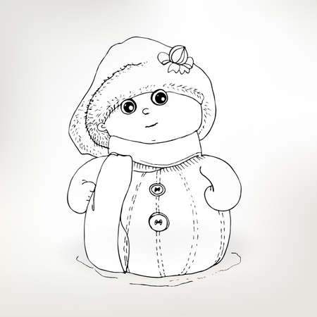 Snowman sketch vector illustration. Winter holidays character. Funny childish traditional symbol for Happy New year.のイラスト素材