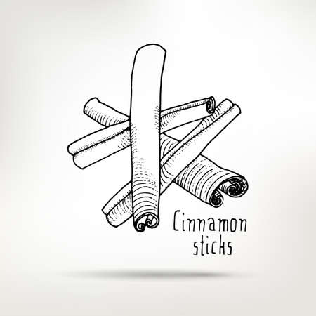 Cinnamon sticks ink drawing. healthy food illustration.  Vintage style element for menu design.のイラスト素材