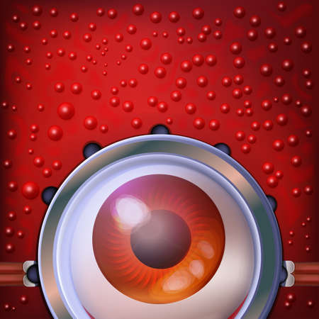 Reptile eye with funny glasses. Fun vector abstract character. Looking concept. Alien.のイラスト素材