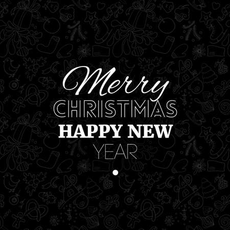 Merry Christmas typography at black seamless pattern background.のイラスト素材