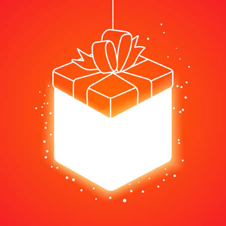 Lighting linear gift box at orange background. Holidays background.のイラスト素材