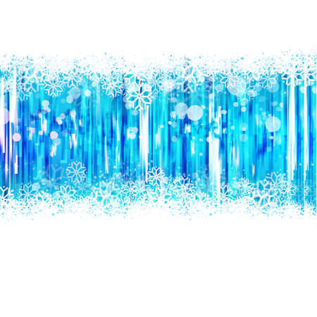 Technology blue colors lighting horisontal banner with snowflakes. Abstract vector background. Lighting effect party element. Winter promo banner. Modern style decorative elements.のイラスト素材