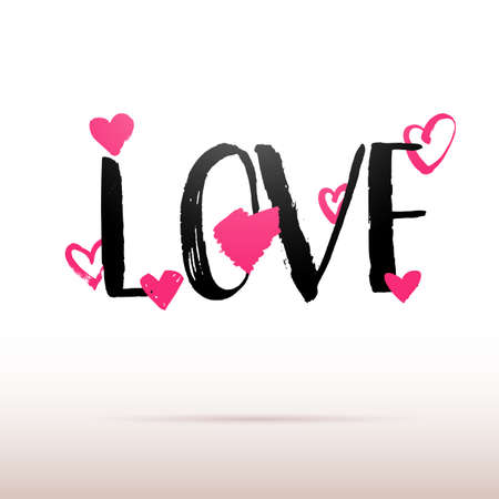 Vector hand drawn decorative Love lettering concept. A lot of Love illustration. Hand drawn text for Happy Valentines day greetings. Romance art for february design.のイラスト素材
