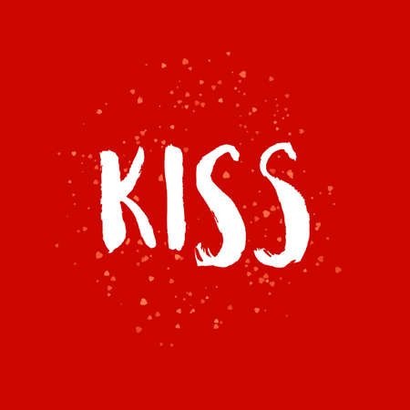 Kiss you cute Valentine text. Valentine lettering. illustration of Happy Valentine Greeting Card with typography and hearts.のイラスト素材
