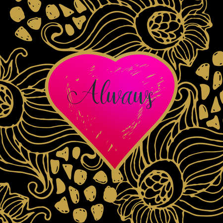 Love card design. Always with  backdrop. Golden doodle elements background. illustration for Happy Valentines day and romance cards.のイラスト素材