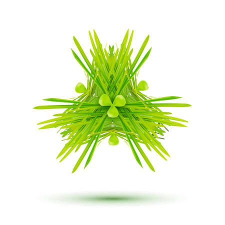 Modern label with green grass and leaves. Geometric style spring and summer vector illustration. Logo for outdoors, parks, travel and rest projects and business.のイラスト素材