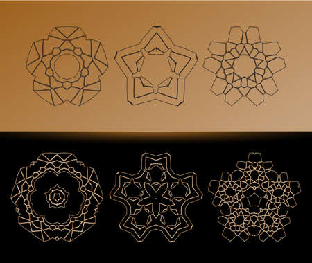 Luxury geometric elements mandala set at black background. Abstract vector decor for royal design with floral motifs. Ethnic araesgue.のイラスト素材