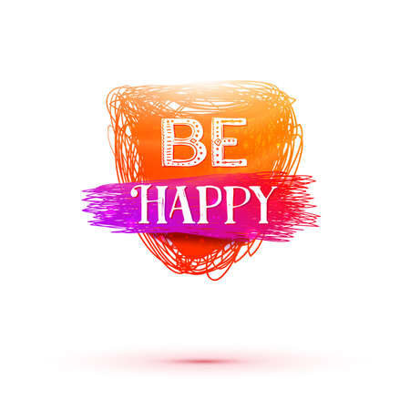 Hand drawn Be Happy lettering tag. Happy Birthday decoration elements for design greeting cards, photo overlays, invitations and more.のイラスト素材
